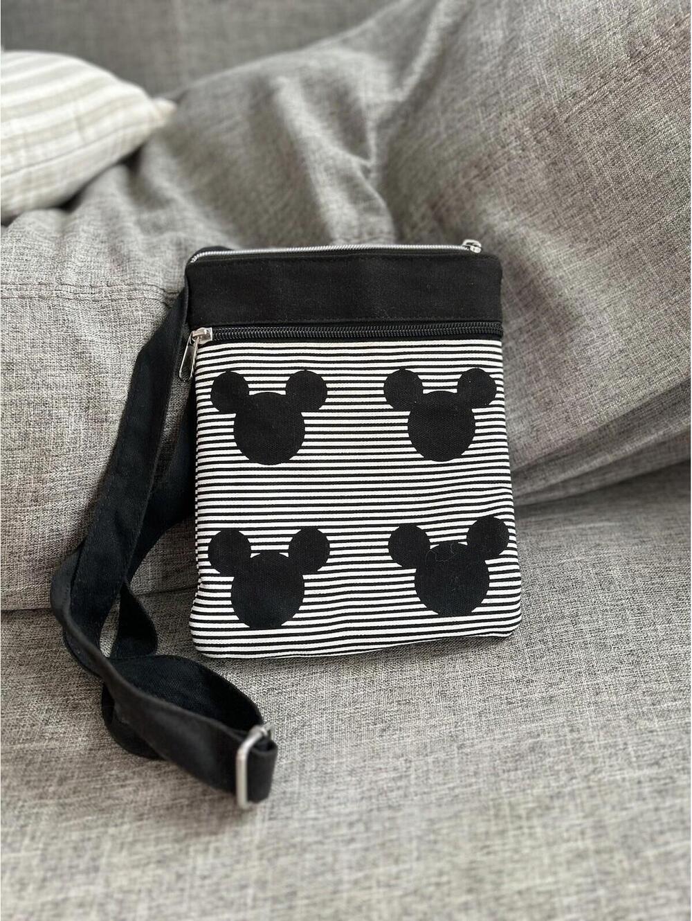 Disney Parks Mickey Mouse Crossbody Purse Black White Striped Bag Vacation